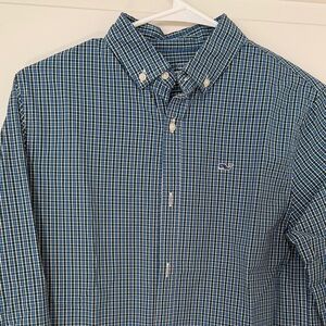 Vineyard Vines Blue and Green Checkered Button Down Shirt